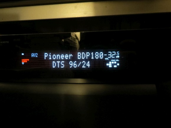 Surround amp displaying input signal at 96kHz, 24-bit